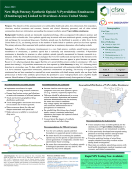 New High Potency Synthetic Opioid N-Pyrrolidino Etonitazene (Etonitazepyne) Linked to Overdoses Across United States