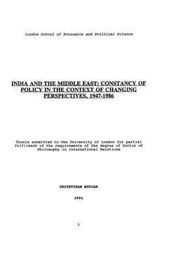 Indta and the Middle East: Constancy of Policy in the Context of Changing Perspectives. 1947-1986