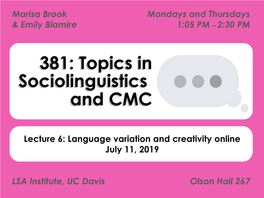 Topics in Sociolinguistics and CMC