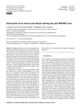 Interaction of Ice Sheets and Climate During the Past 800 000 Years