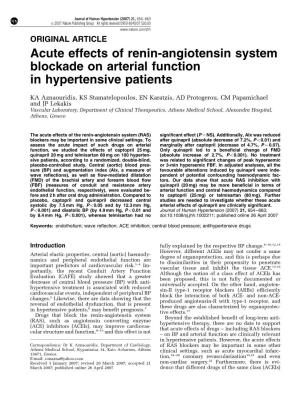 Acute Effects of Renin-Angiotensin System Blockade on Arterial Function in Hypertensive Patients