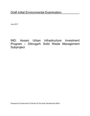 Draft IEE: India: Dibrugarh Solid Waste Management Subproject
