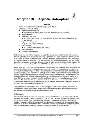 Chapter IX —Aquatic Coleoptera