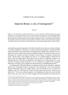 Imperial Rome: a City of Immigrants?1
