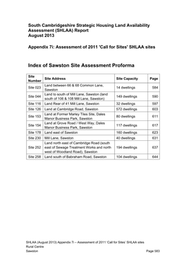 Index of Sawston Site Assessment Proforma