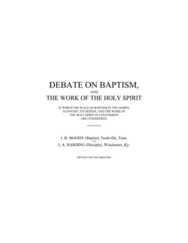 Debate on Baptism and the Work of the Holy Spirit