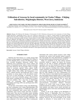 Utilization of Araceae by Local Community in Cisoka Village, Cikijing Sub-District, Majalengka District, West Java, Indonesia