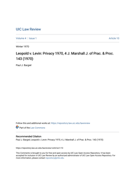 Leopold V. Levin: Privacy 1970, 4 J