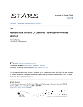 Memory-Craft: the Role of Domestic Technology in Women's Journals