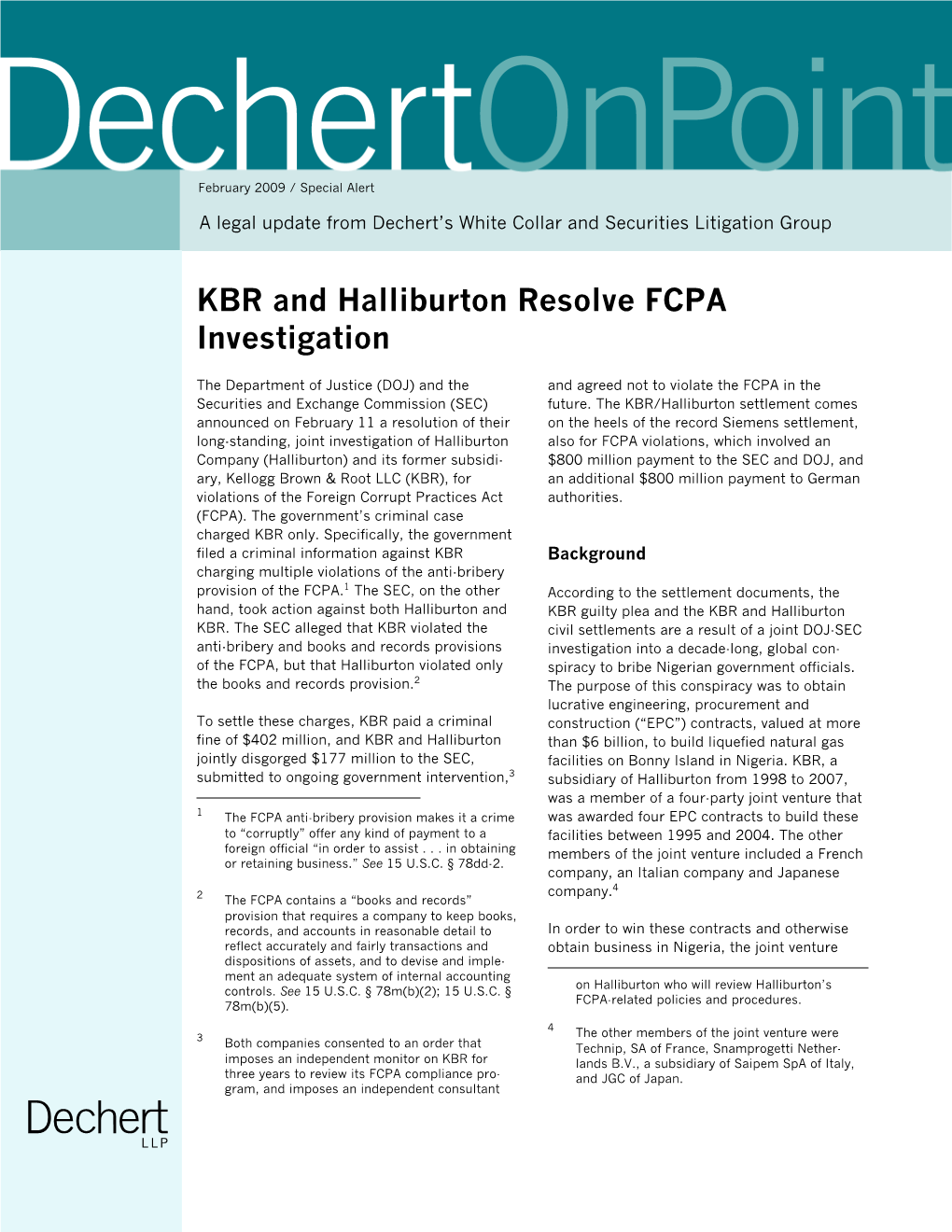KBR and Halliburton Resolve FCPA Investigation