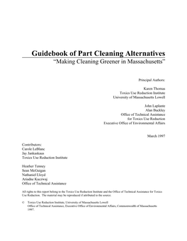 Guidebook of Part Cleaning Alternatives “Making Cleaning Greener in Massachusetts”