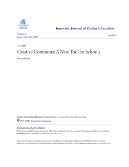 Creative Commons: a New Tool for Schools Howard Pitler