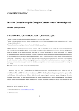 Invasive Carassius Carp in Georgia: Current State of Knowledge and Future Perspectives