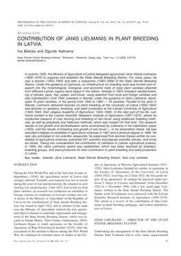 Contribution of Jānis Lielmanis in Plant Breeding in Latvia