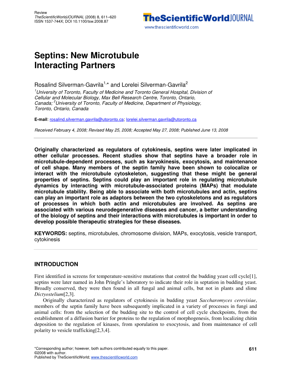 Septins: New Microtubule Interacting Partners