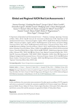 Global and Regional IUCN Red List Assessments: 1 61 Doi: 10.3897/Italianbotanist.1.8647 RESEARCH ARTICLE