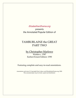 TAMBURLAINE the GREAT PART TWO