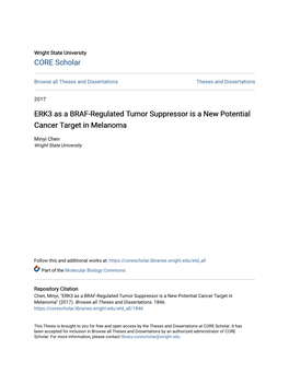 ERK3 As a BRAF-Regulated Tumor Suppressor Is a New Potential Cancer Target in Melanoma