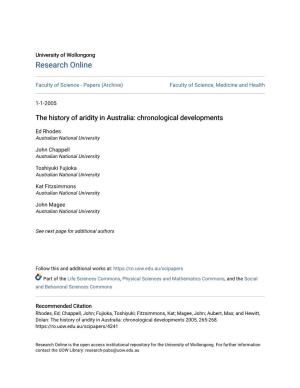 The History of Aridity in Australia: Chronological Developments