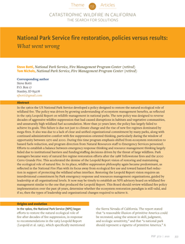 National Park Service Fire Restoration, Policies Versus Results: What Went Wrong