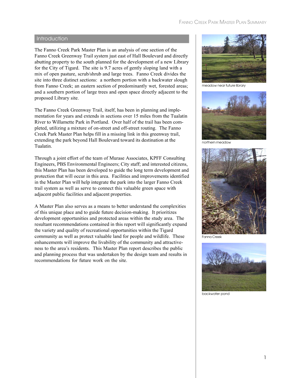Fanno Creek Park Master Plan Summary