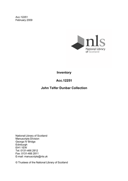 Inventory Acc.12251 John Telfer Dunbar Collection