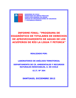 Programa De Diagnóstico De Titulares De Derechos De Aprovechamiento De Aguas De Los Acuíferos De Río La Ligua Y Petorca”