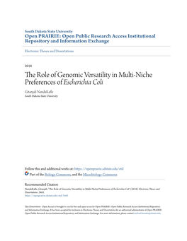 The Role of Genomic Versatility in Multi-Niche Preferences of Escherichia Coli Gitanjali Nandakafle South Dakota State University