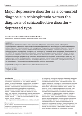 Major Depressive Disorder As a Co-Morbid Diagnosis in Schizophrenia Versus the Diagnosis of Schizoaffective Disorder – Depressed Type