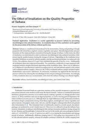 The Effect of Irradiation on the Quality Properties of Tarhana