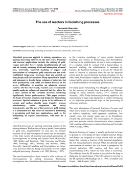 The Use of Reactors in Biomining Processes