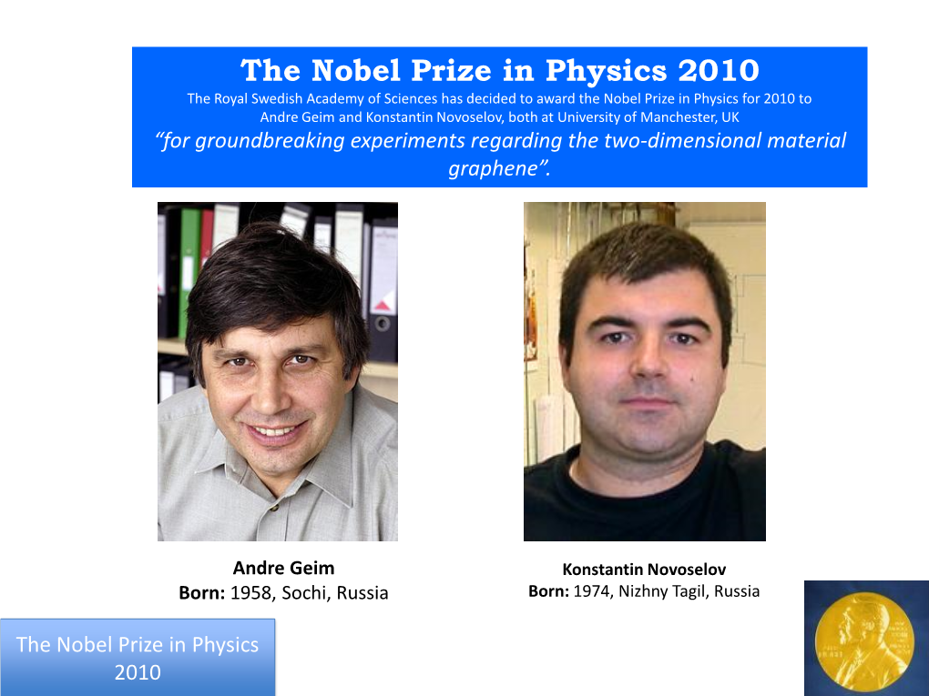 The Nobel Prize in Physics 2010