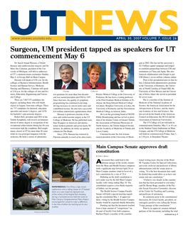 Surgeon, UM President Tapped As Speakers for UT Commencement May 6