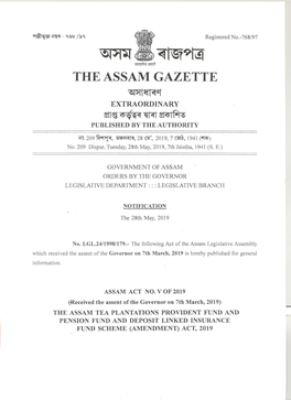 THE ASSAM GAZETTE ~~Q EXTRAORDINARY ~~~{'=1~~~ PUBLISHED by the AUTHORITY