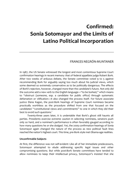 Sonia Sotomayor and the Limits of Latino Political Incorporation