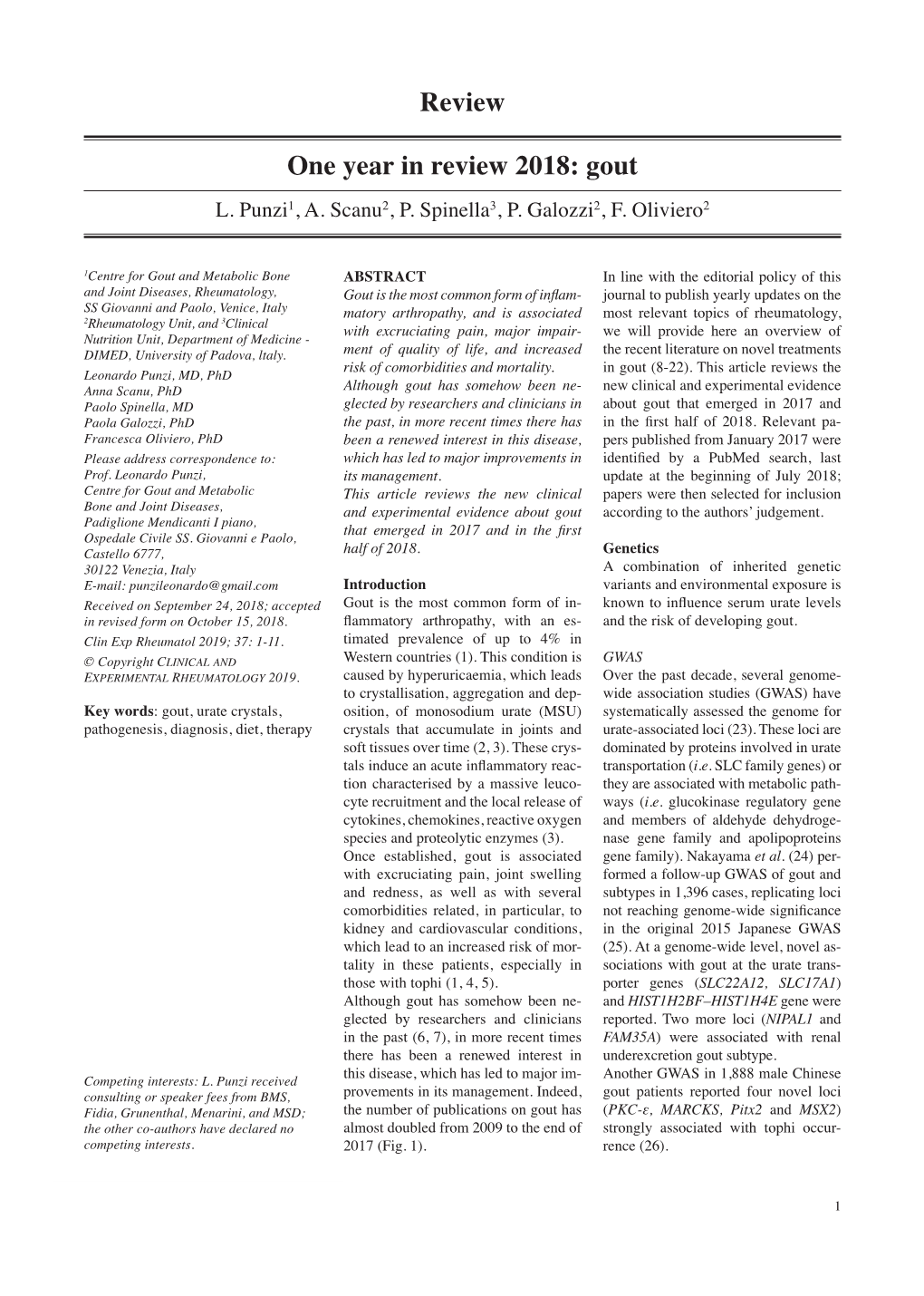 Review One Year in Review 2018: Gout