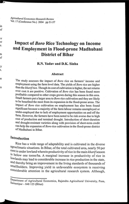 Impact of Boro Rice Technology on Income and Employment in Flood-Prone Madhubani District of Bihar