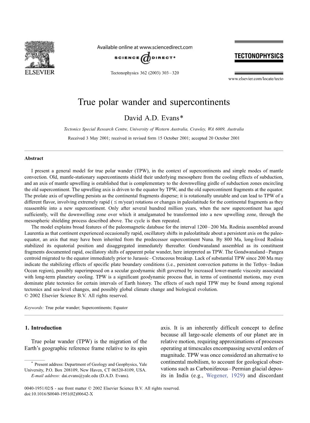 True Polar Wander and Supercontinents