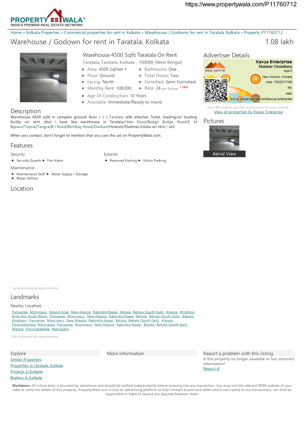 Warehouse / Godown for Rent in Taratala, Kolkata (P11760712