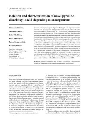 Isolation and Characterization of Novel Pyridine Dicarboxylic Acid-Degrading Microorganisms