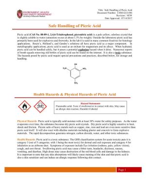 Safe Handling of Picric Acid Document Number: CHM-GUI-006 Revision: NEW Date Approved: 07/14/2017