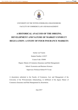 A Historical Analysis of the Origins, Development and Nature of Market Conduct Regulation: a Study of Four Insurance Markets