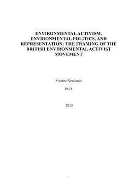 Environmental Activism, Environmental Politics, and Representation: the Framing of the British Environmental Activist Movement