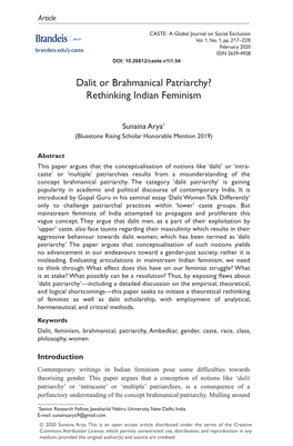 Dalit Or Brahmanical Patriarchy? Rethinking Indian Feminism