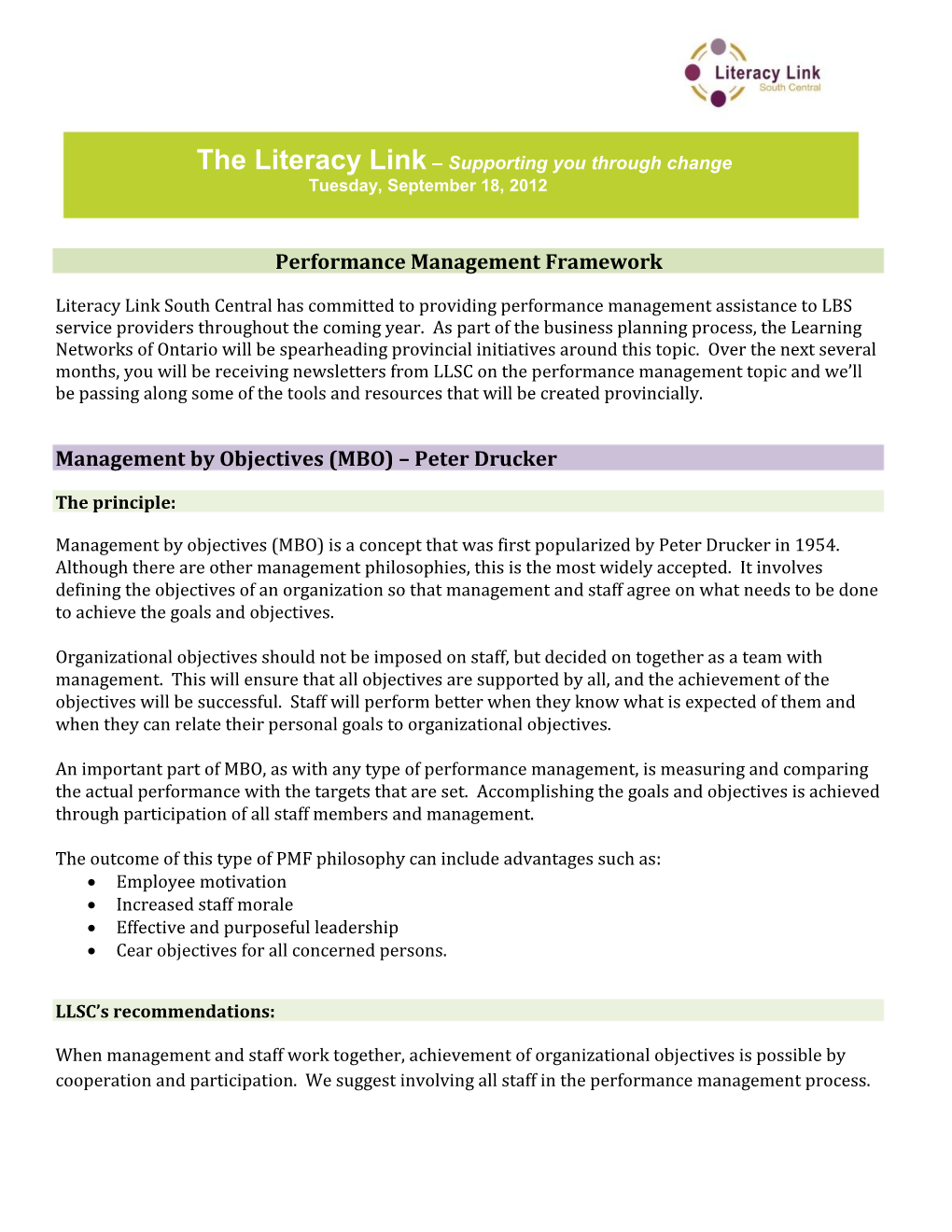 Performance Management Framework Management by Objectives (MBO