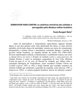 As Catárticas Memórias Dos Exilados E Perseguidos Pela Ditadura Militar Brasileira