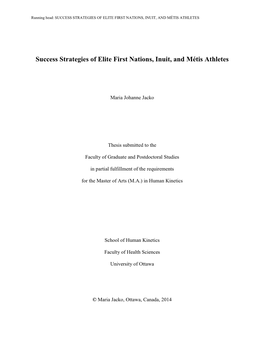 Success Strategies of Elite First Nations, Inuit, and Métis Athletes