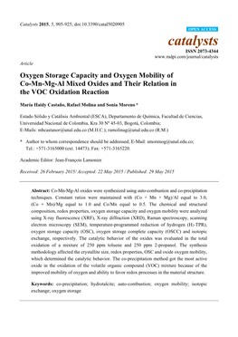Oxygen Storage Capacity and Oxygen Mobility of Co-Mn-Mg-Al Mixed Oxides and Their Relation in the VOC Oxidation Reaction