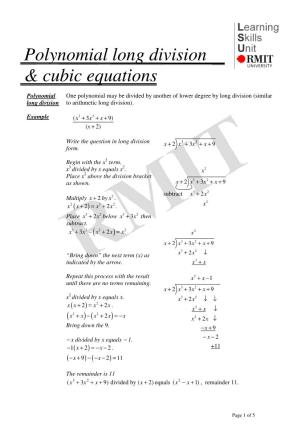 Polynomial Long Division & Cubic Equations