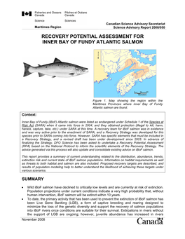 Recovery Potential Assessment for Inner Bay of Fundy Atlantic Salmon